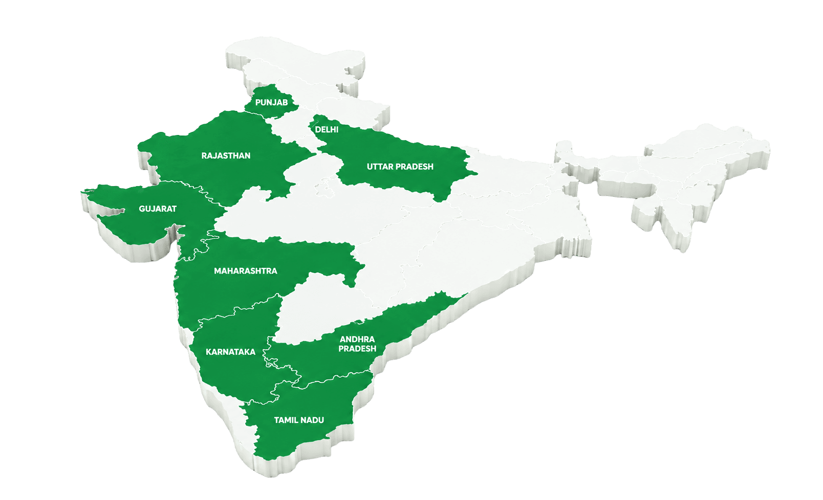 Map of India highlighting the states where Making The Difference operates